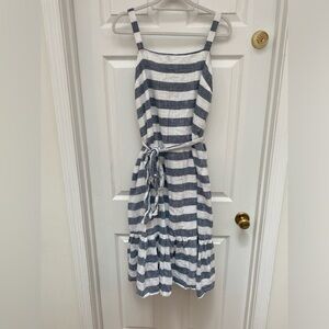 Chelsea & Theodore Navy/Gray & White Striped Sleeveless Dress w Belt, Pockets-L
